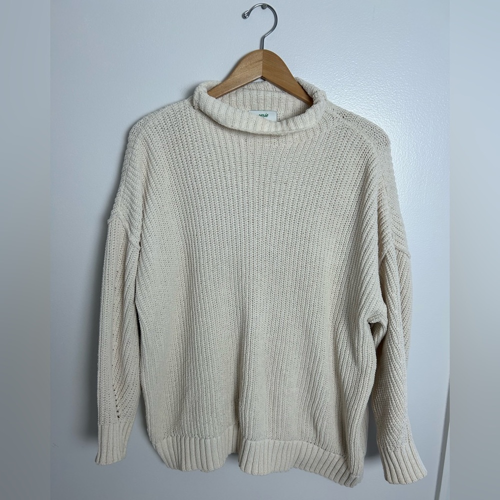 💜 Aerie Chunky Open Knit Turtleneck Sweater in Cream Size Small